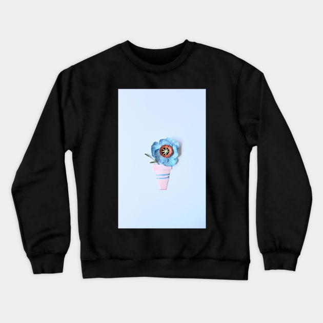 Printed Paper Quilling Art. blue flower art.botanical flower art Crewneck Sweatshirt by solsolyi